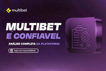 Essa imagem é um anúncio da Multibet, uma plataforma de apostas. O fundo tem um degradê de cores roxas escuras, criando um visual sofisticado. No canto superior esquerdo, está o logotipo da Multibet. O texto principal no centro destaca em letras grandes e chamativas: "MULTIBET Br É CONFIÁVEL", reforçando a ideia de segurança da plataforma. Abaixo, uma frase complementa: "ANÁLISE COMPLETA DA PLATAFORMA", sugerindo que há uma avaliação detalhada sobre a credibilidade da Multibet. No canto inferior esquerdo, há um símbolo de advertência "18+" acompanhado da mensagem "Jogue com responsabilidade", alertando sobre a idade mínima e a importância do jogo consciente. Do lado direito, um ícone roxo com um clipboard, checkmark e medalha simboliza confiabilidade e certificação.
