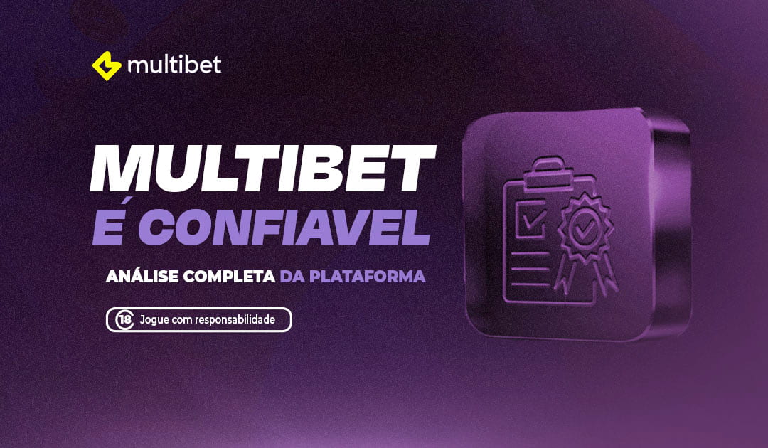 Essa imagem é um anúncio da Multibet, uma plataforma de apostas. O fundo tem um degradê de cores roxas escuras, criando um visual sofisticado. No canto superior esquerdo, está o logotipo da Multibet. O texto principal no centro destaca em letras grandes e chamativas: "MULTIBET Br É CONFIÁVEL", reforçando a ideia de segurança da plataforma. Abaixo, uma frase complementa: "ANÁLISE COMPLETA DA PLATAFORMA", sugerindo que há uma avaliação detalhada sobre a credibilidade da Multibet. No canto inferior esquerdo, há um símbolo de advertência "18+" acompanhado da mensagem "Jogue com responsabilidade", alertando sobre a idade mínima e a importância do jogo consciente. Do lado direito, um ícone roxo com um clipboard, checkmark e medalha simboliza confiabilidade e certificação.